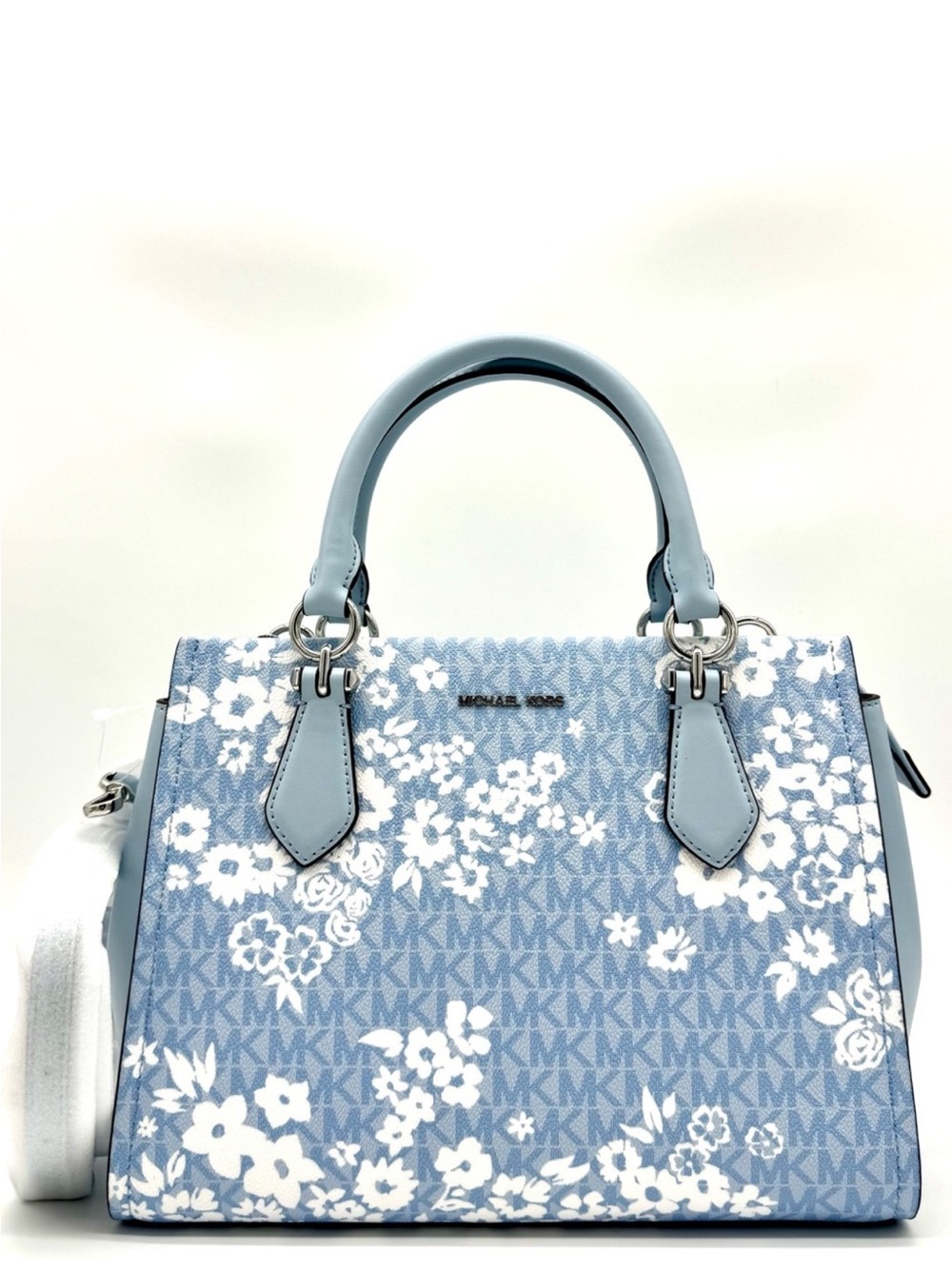 Michael Kors Marilyn Medium Printed Signature Logo Satchel Bag - Pale Ocean